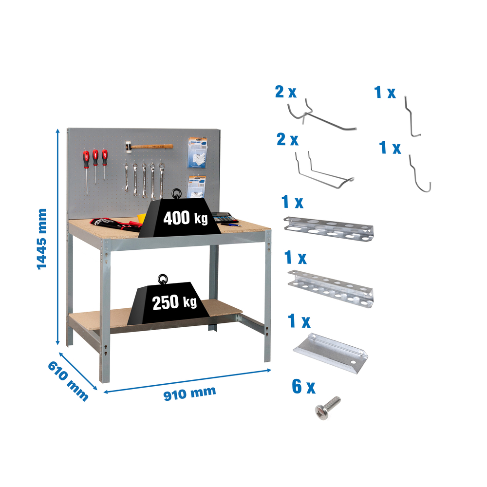 Kit établi Bricolage - 1445x910x610 - Gris - SIMON RACK - 8425437072376