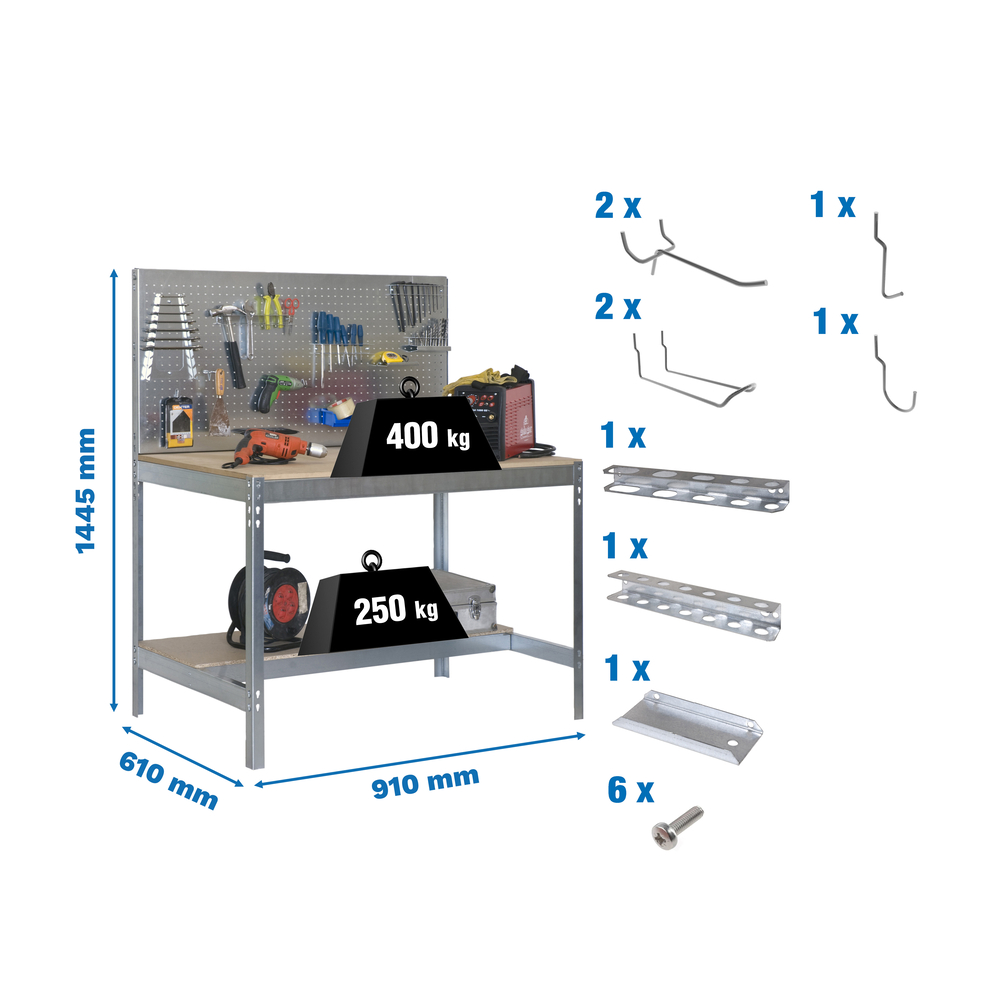 Kit établi Bricolage - 1445x910x610 - Galvanisé - SIMON RACK - 8425437072383