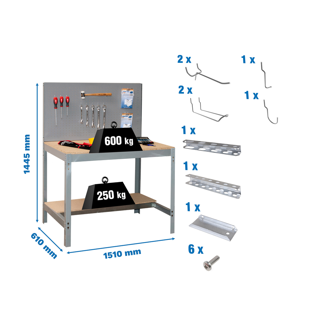 Kit établi Bricolage - 1445x1510x610 - Gris - SIMON RACK - 8425437072437