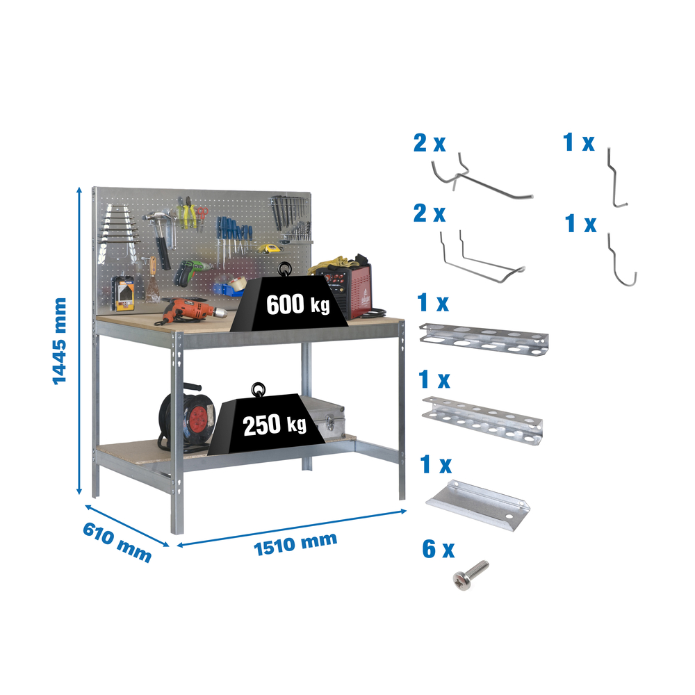 Kit établi Bricolage - 1445x1510x610 - Galvanisé - SIMON RACK - 8425437072444