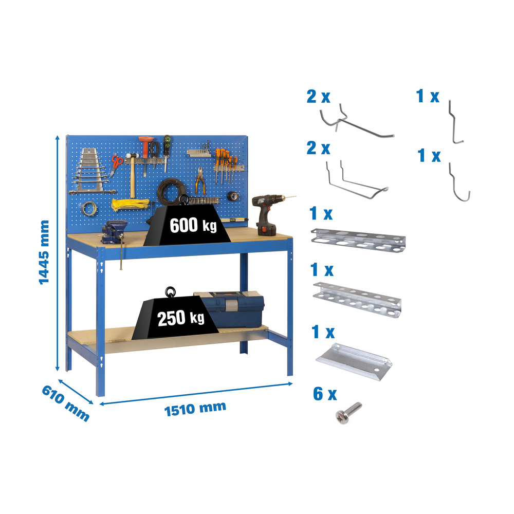 Kit établi Bricolage - 1445x1510x610 - Bleu - SIMON RACK - 8425437072451