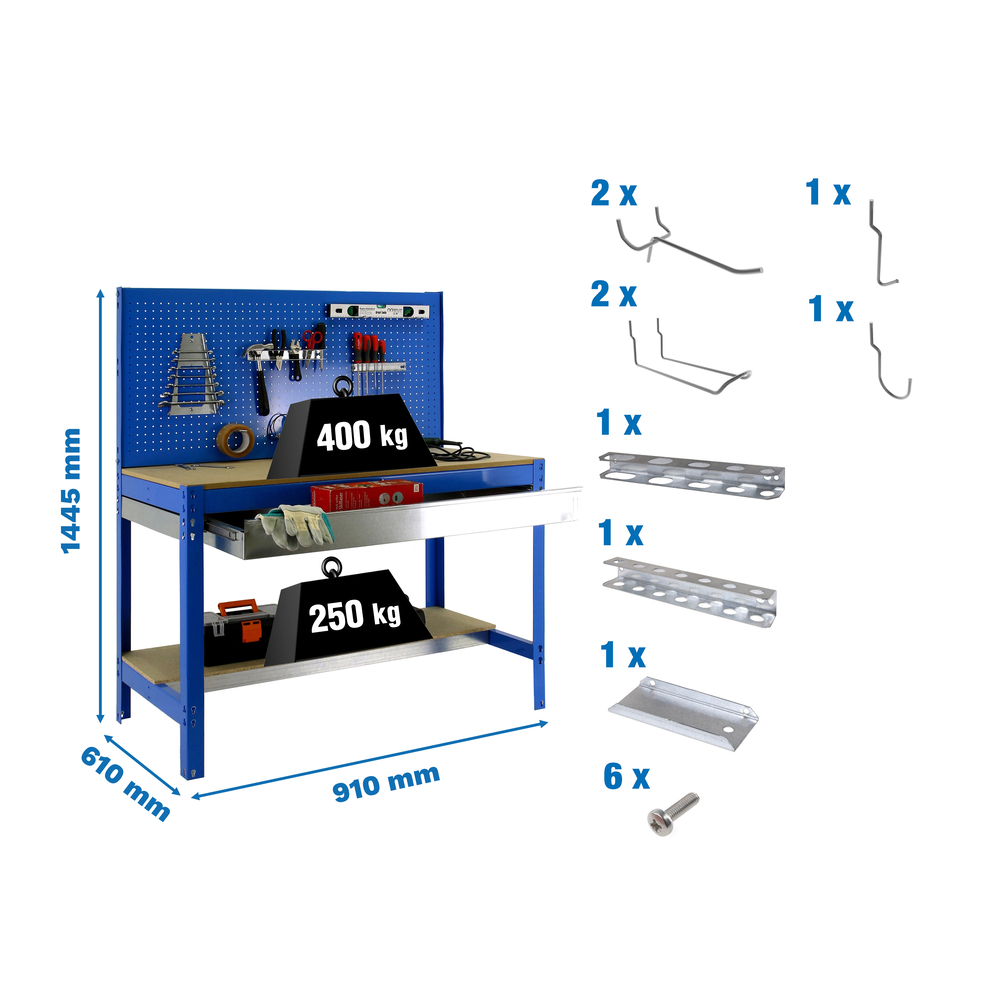 Kit établi Bricolage - 1445x910x610 - Bleu - SIMON RACK - 8425437072482