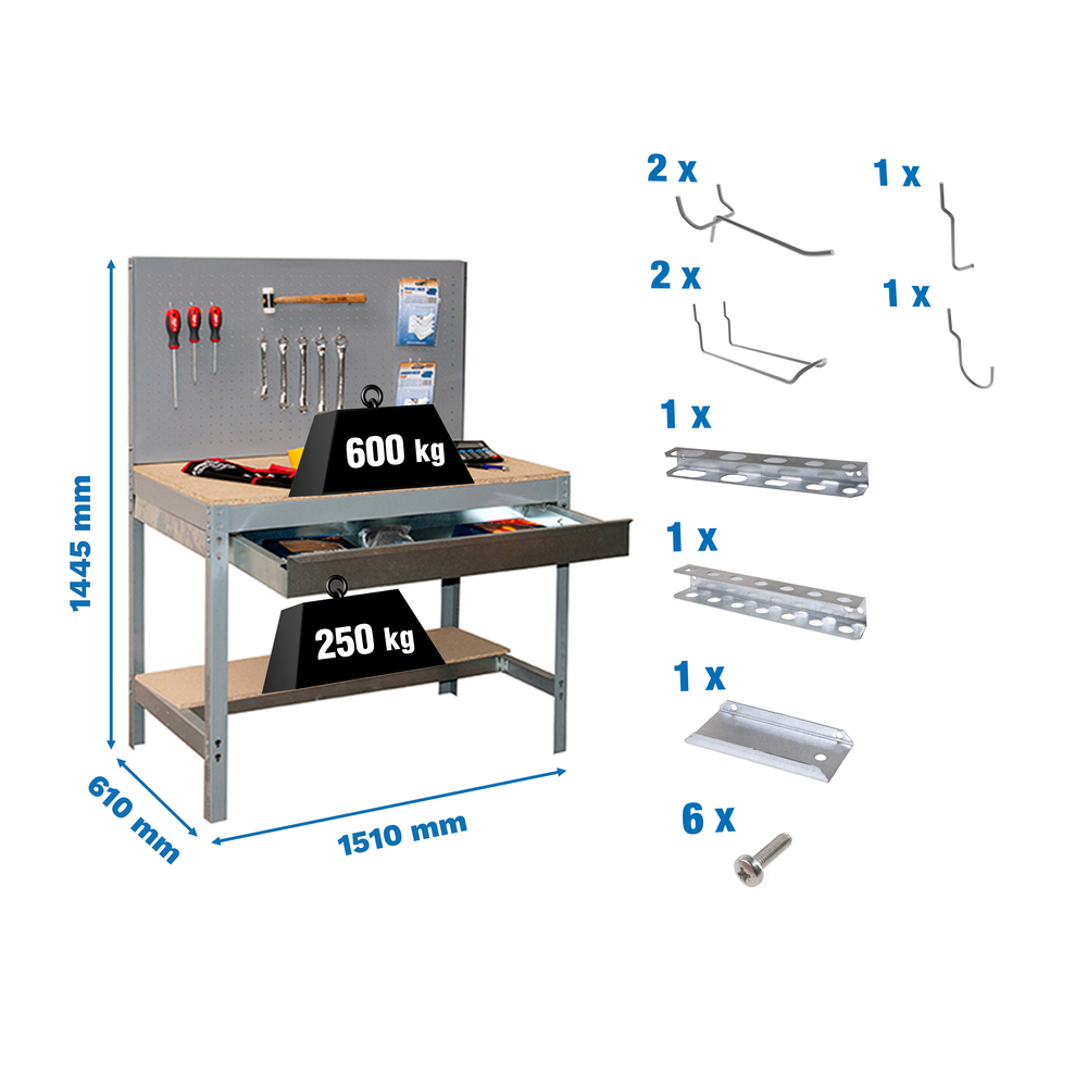 Kit établi Bricolage - 1445x1510x610 - Gris - SIMON RACK - 8425437072529