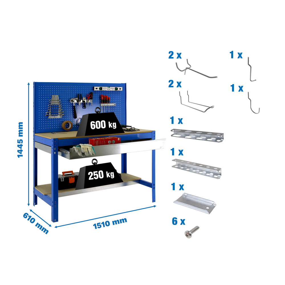 Kit établi Bricolage - 1445x1510x610 - Bleu - SIMON RACK - 8425437072543