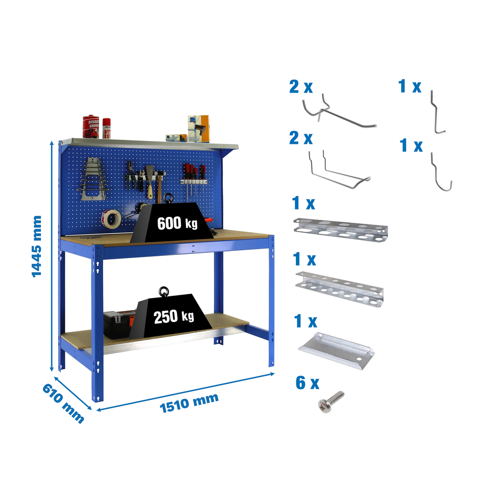 Kit établi Bricolage - 1445x1510x610 - Bleu - SIMON RACK - 8425437072659