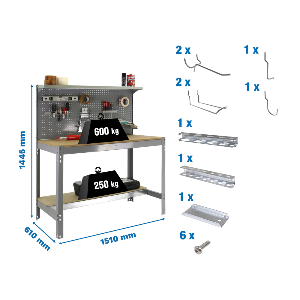 Kit établi Bricolage - 1445x1510x610 - Gris - SIMON RACK - 8425437072673