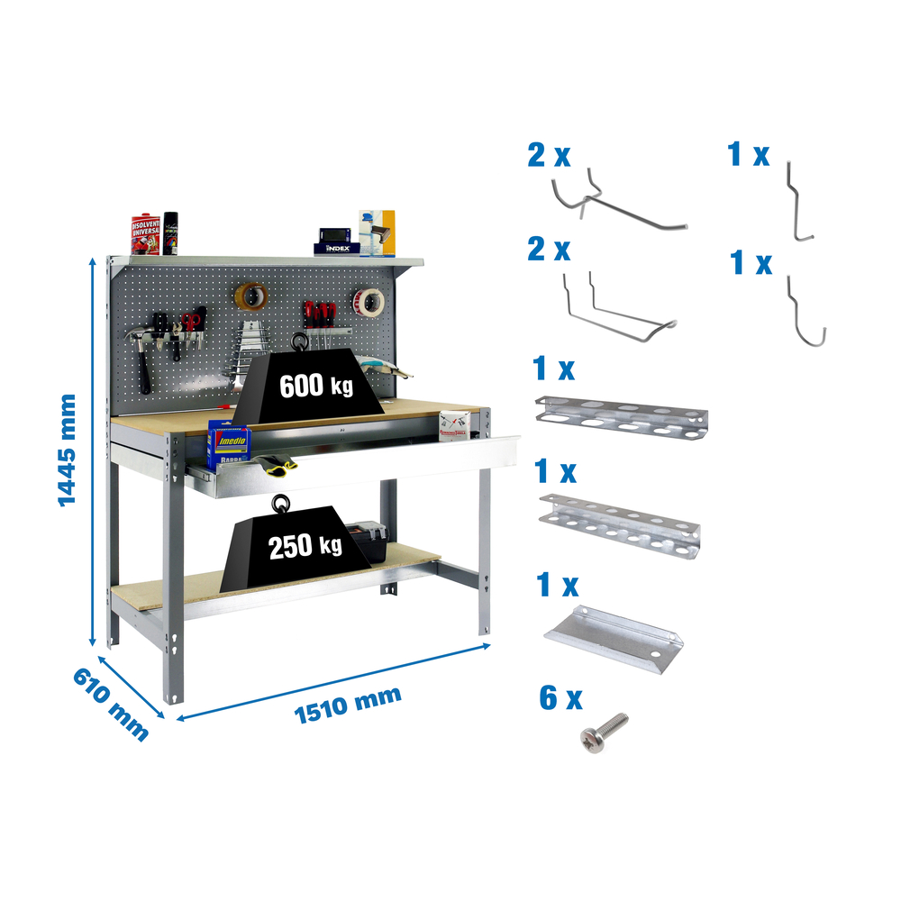 Kit établi Bricolage - 1445x1510x610 - Gris - SIMON RACK - 8425437072765