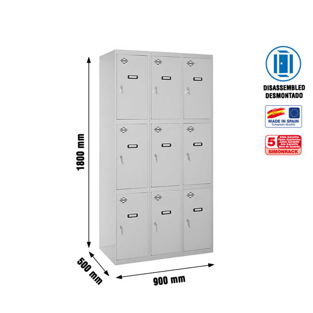 Vestiaire métallique 1800x900x500 - Gris - SIMON RACK - 8425437072963