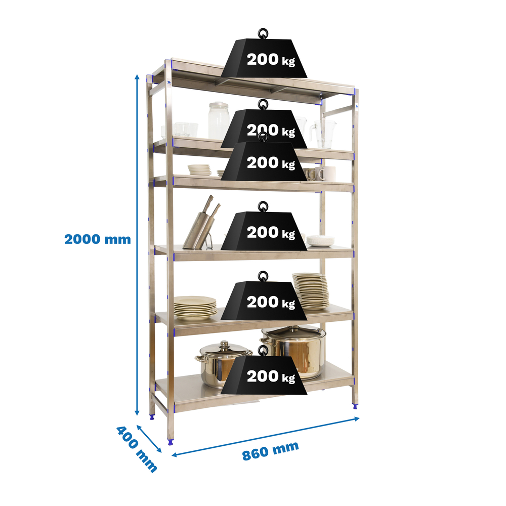 Rayonnage métal inox charge légère 2000x860x400 - 6 niveaux - SIMON RACK - 8425437073656