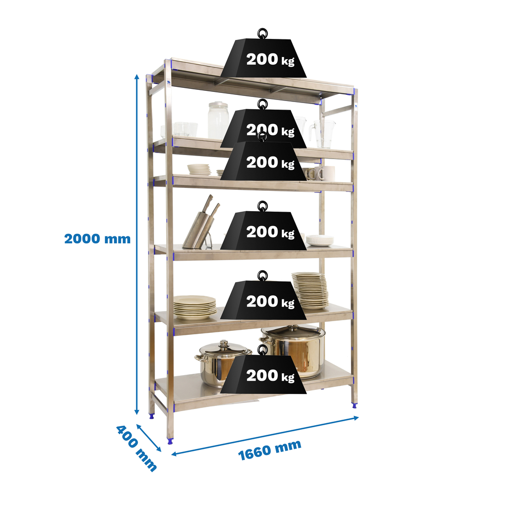 Rayonnage métal inox charge légère 2000x1660x400 - 6 niveaux - SIMON RACK - 8425437073694