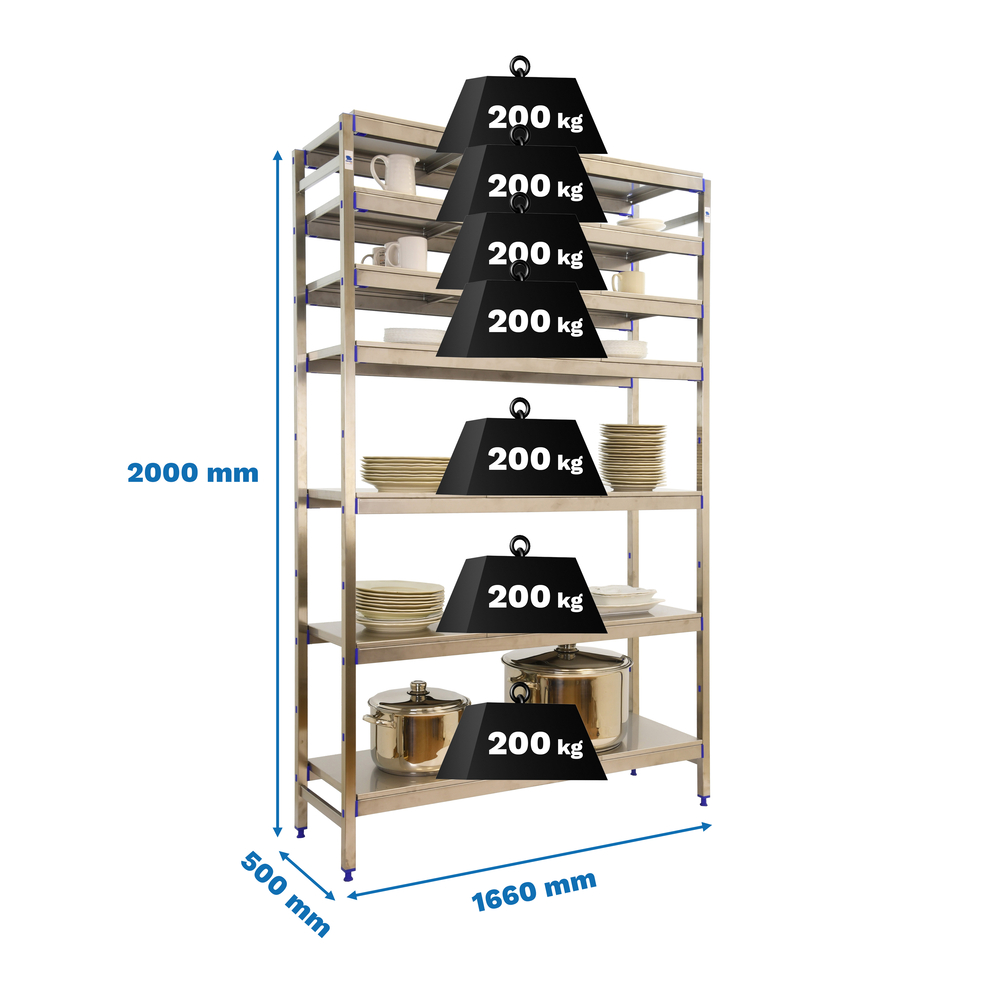 Rayonnage métal inox charge légère 2000x1660x500 - 7 niveaux - SIMON RACK - 8425437073762