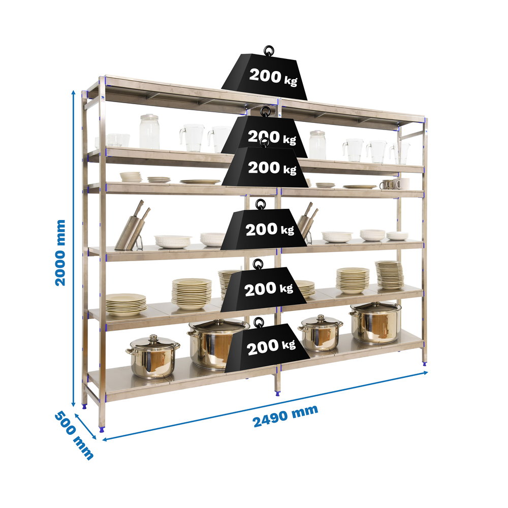 Rayonnage métal inox charge légère 2000x2490x500 - 6 niveaux - SIMON RACK - 8425437073984