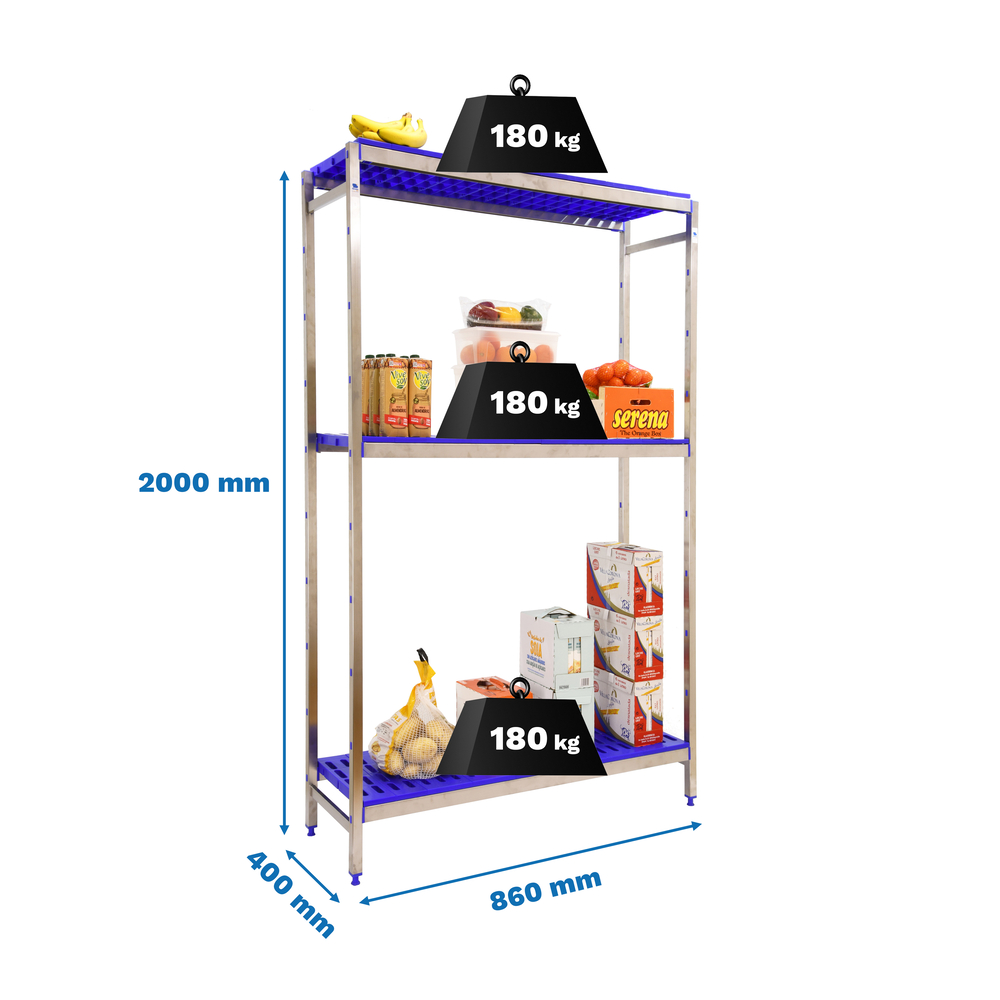 Rayonnage métal inox charge légère 2000x860x400 - 3 niveaux - SIMON RACK - 8425437074790
