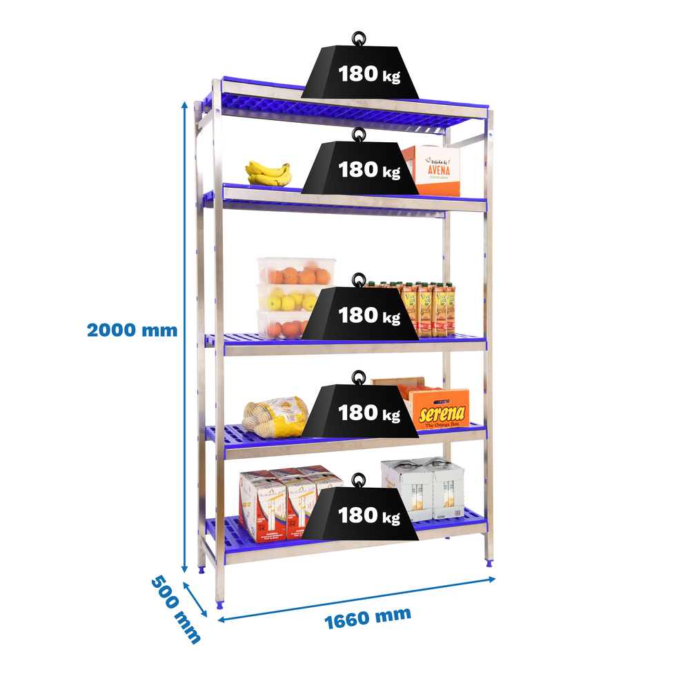 Rayonnage métal inox charge légère 2000x1660x500 - 5 niveaux - SIMON RACK - 8425437074967