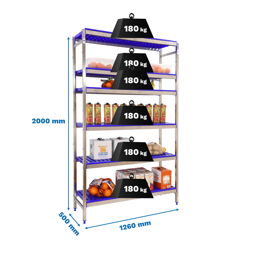 Rayonnage métal inox charge légère 2000x1260x500 - 6 niveaux - SIMON RACK - 8425437075001