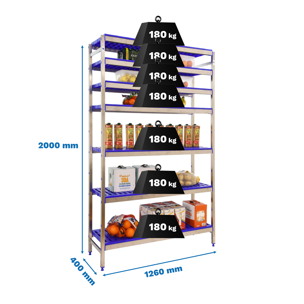 Rayonnage métal inox charge légère 2000x1260x400 - 7 niveaux - SIMON RACK - 8425437075056