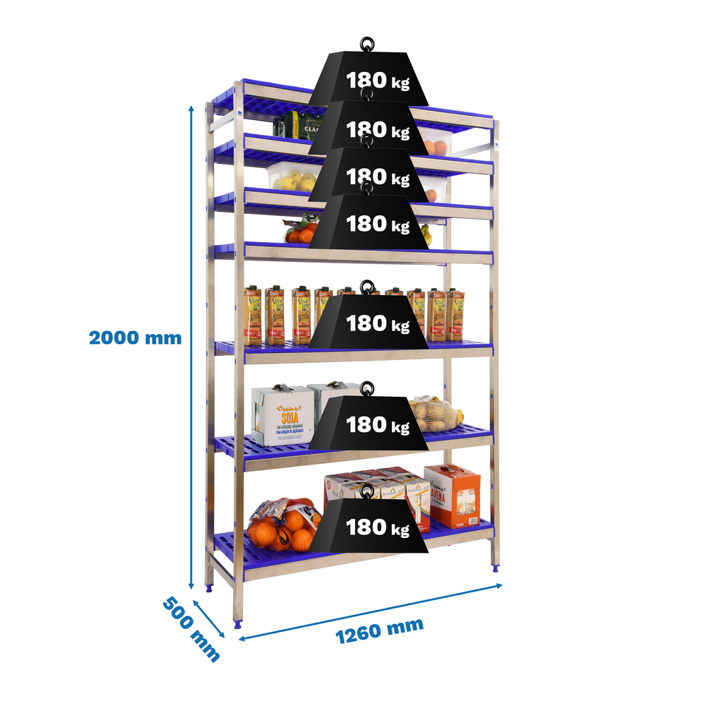 Rayonnage métal inox charge légère 2000x1260x500 - 7 niveaux - SIMON RACK - 8425437075063