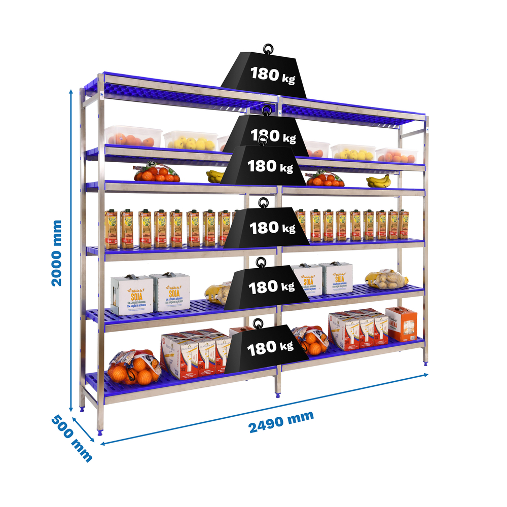 Rayonnage métal inox charge légère 2000x2490x500 - 6 niveaux - SIMON RACK - 8425437075308