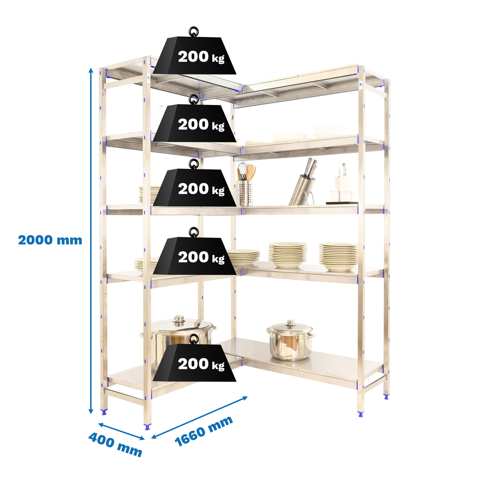 Rayonnage métal inox charge légère 2000x1660x400 - 5 niveaux - SIMON RACK - 8425437076015
