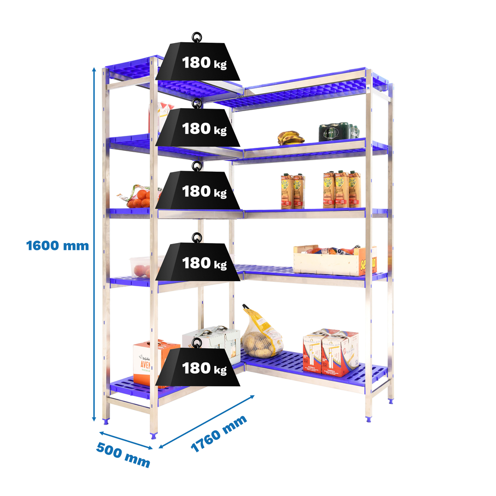 Rayonnage métal inox charge légère 1600x1760x500 - 5 niveaux - SIMON RACK - 8425437076107