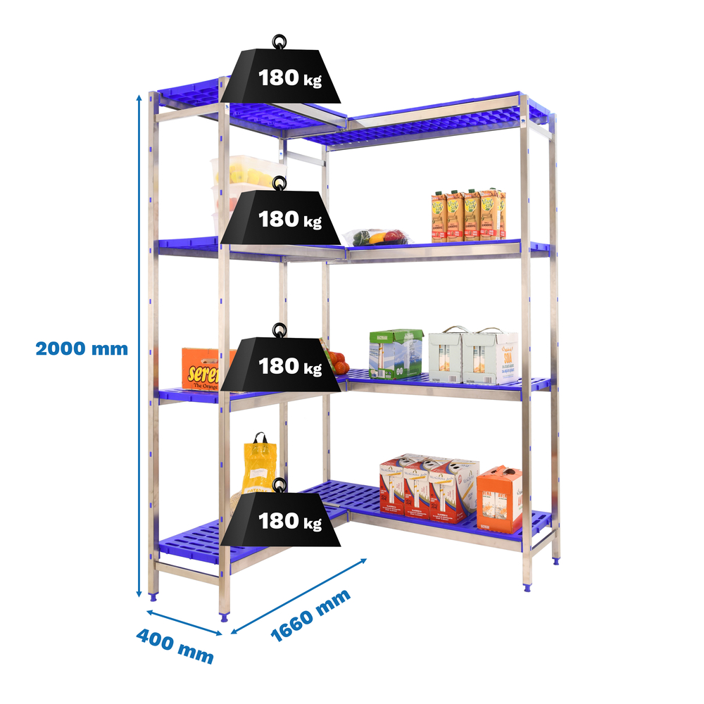 Rayonnage métal inox charge légère 2000x1660x400 - 4 niveaux - SIMON RACK - 8425437076138