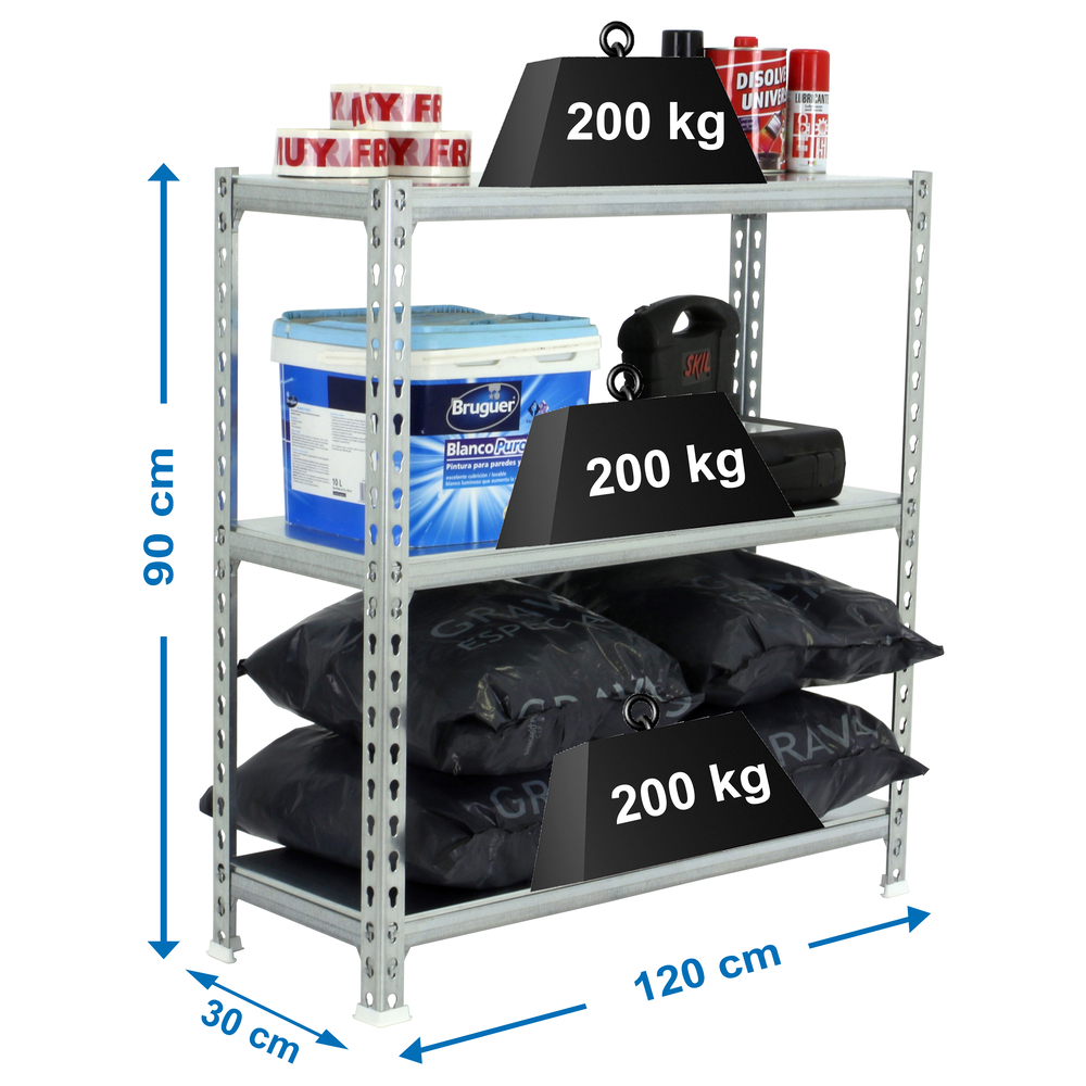 Rayonnage métallique léger sans vis 900x1200x300 - 3 niveaux Galvanisé - SIMON RACK - 8425437076572