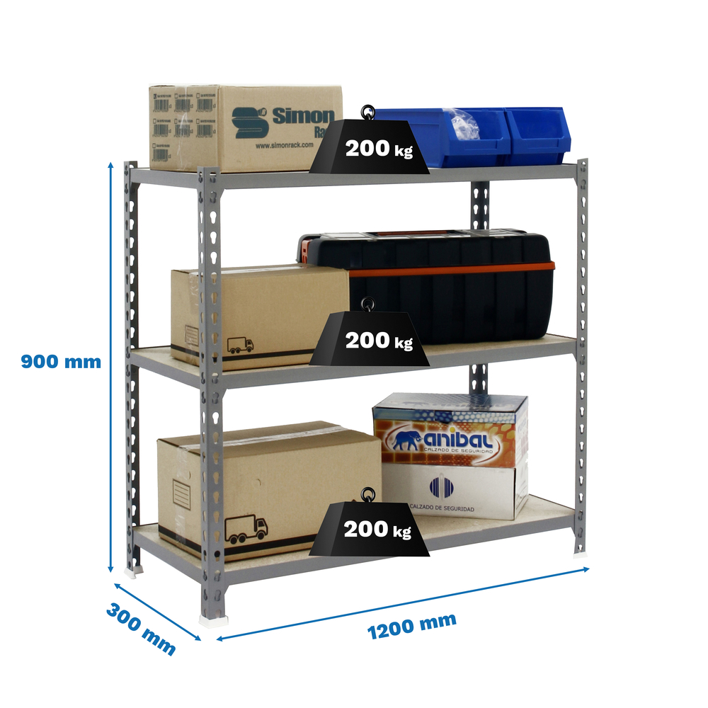 Rayonnage bois-métal léger sans vis 900x1200x300 - 3 niveaux Bois - SIMON RACK - 8425437077197