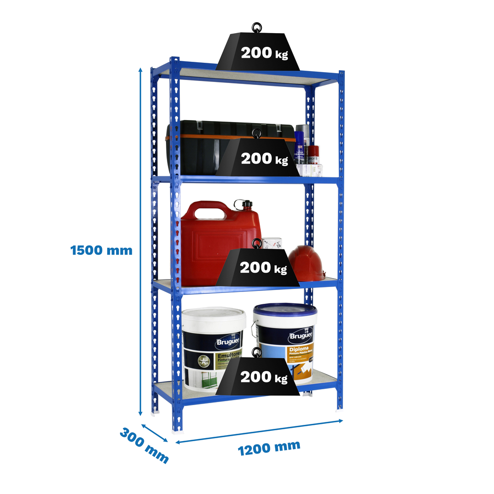 Rayonnage bois-métal léger sans vis 1500x1200x300 - 4 niveaux Gris/Bois - SIMON RACK - 8425437077357