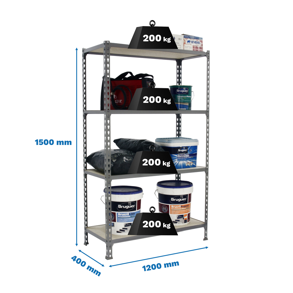 Rayonnage bois-métal léger sans vis 1500x1200x400 - 4 niveaux Bois - SIMON RACK - 8425437077395