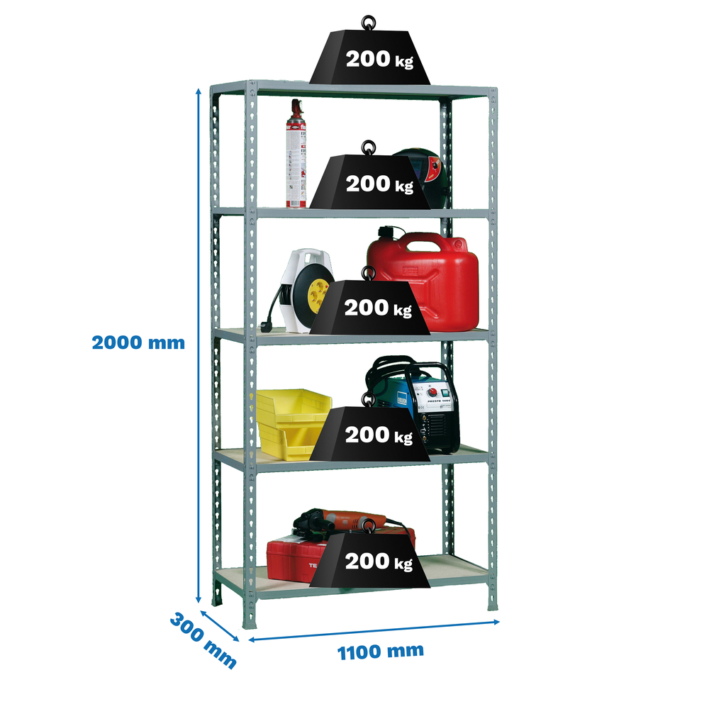 Rayonnage bois-métal léger sans vis 2000x1100x300 - 5 niveaux Bois - SIMON RACK - 8425437077791