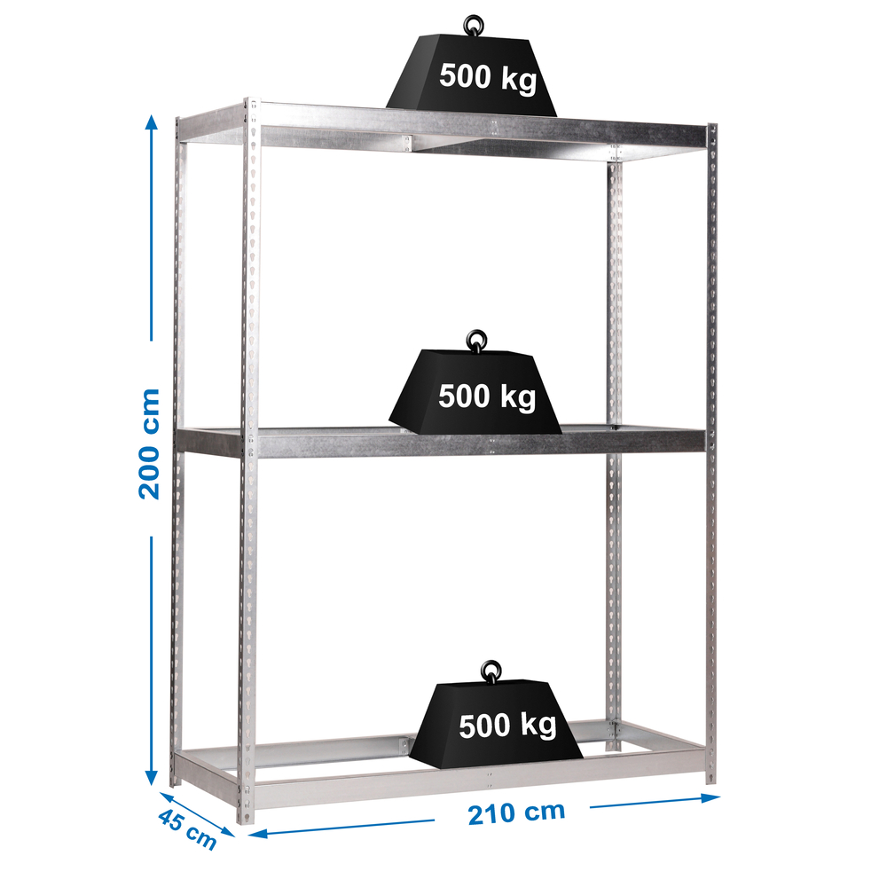 Étagère charge moyenne 500 à 600kg - 2000x2100x450 - 3 niveaux Galvanisé - SIMON RACK - 8425437081156
