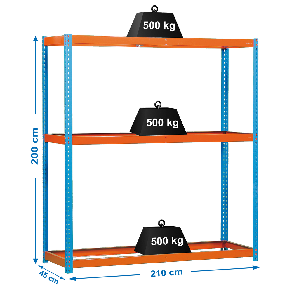 Étagère charge moyenne 500 à 600kg - 2000x2100x450 - 3 niveaux Bleu/Orange - SIMON RACK - 8425437081163