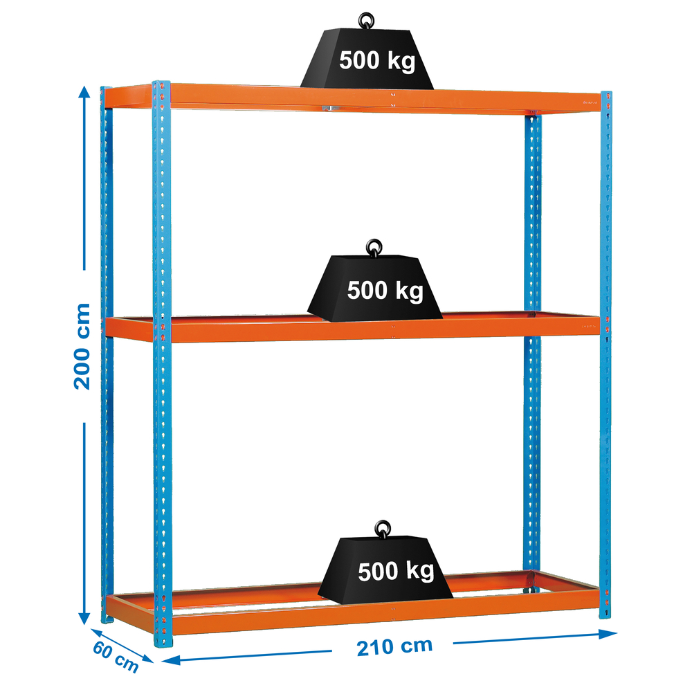 Étagère charge moyenne 500 à 600kg - 2000x2100x600 - 3 niveaux Bleu/Orange - SIMON RACK - 8425437081187