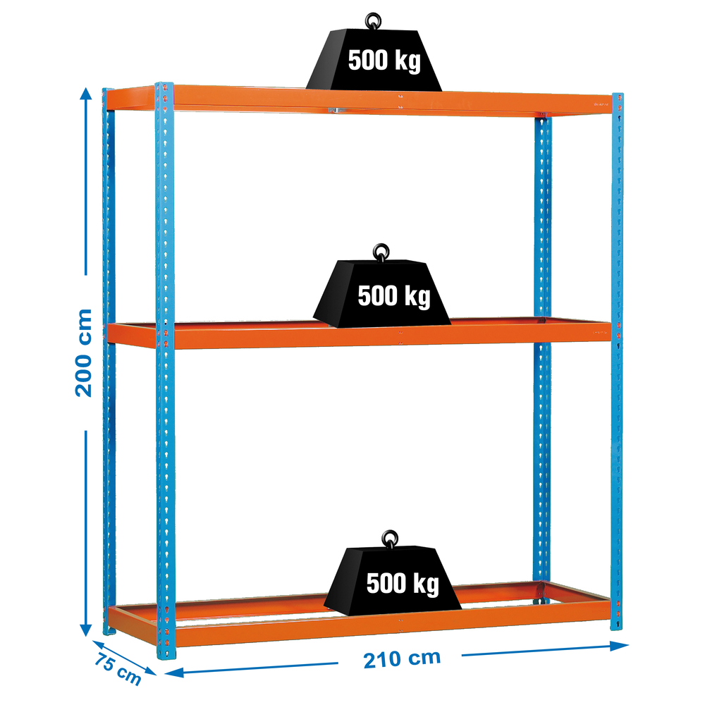 Étagère charge moyenne 500 à 600kg - 2000x2100x750 - 3 niveaux Bleu/Orange - SIMON RACK - 8425437081200