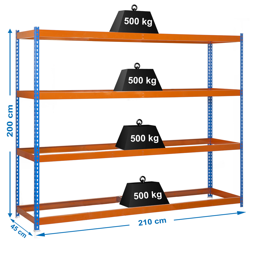 Étagère charge moyenne 500 à 600kg - 2000x2100x450 - 4 niveaux Bleu/Orange - SIMON RACK - 8425437081248