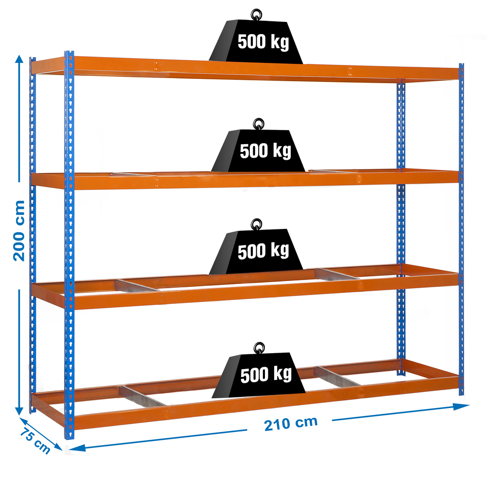 Étagère charge moyenne 500 à 600kg - 2000x2100x750 - 4 niveaux Bleu/Orange - SIMON RACK - 8425437081286