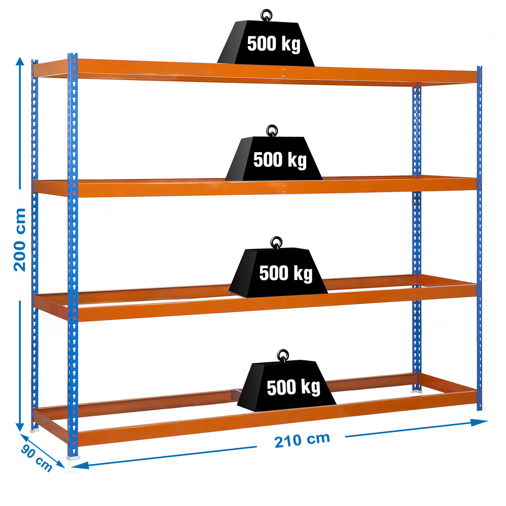 Étagère charge moyenne 500 à 600kg - 2000x2100x900 - 4 niveaux Bleu/Orange - SIMON RACK - 8425437081309