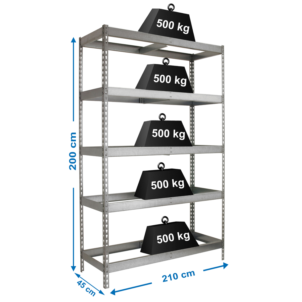 Étagère charge moyenne 500 à 600kg - 2000x2100x450 - 5 niveaux Galvanisé - SIMON RACK - 8425437081316