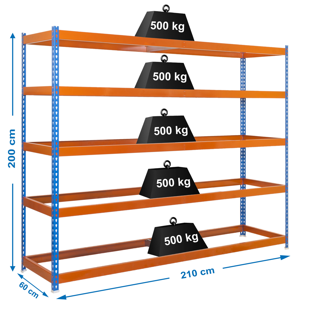 Étagère charge moyenne 500 à 600kg - 2000x2100x600 - 5 niveaux Bleu/Orange - SIMON RACK - 8425437081347