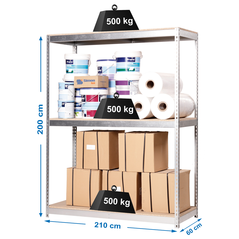 Étagère charge moyenne 500 à 600kg - 2000x2100x600 - 3 niveaux Bois - SIMON RACK - 8425437081491
