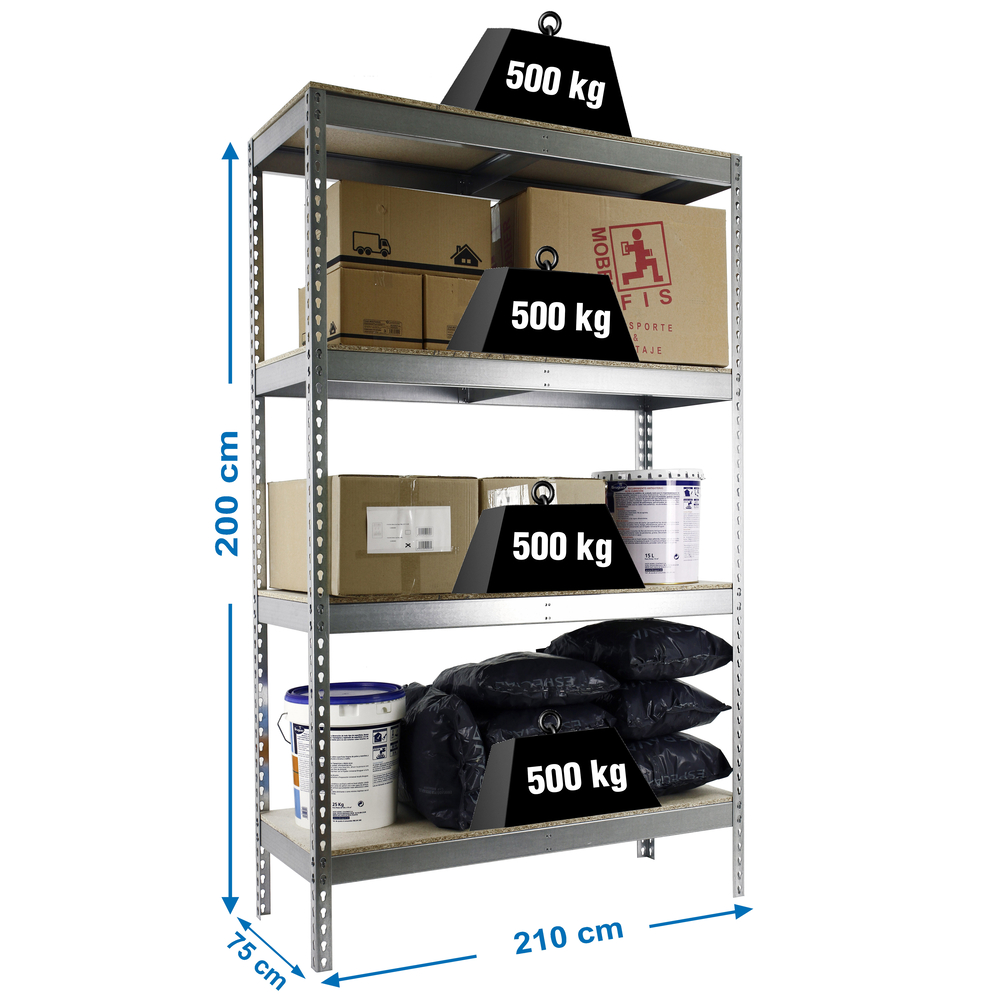 Étagère charge moyenne 500 à 600kg - 2000x2100x750 - 4 niveaux Bois - SIMON RACK - 8425437081590