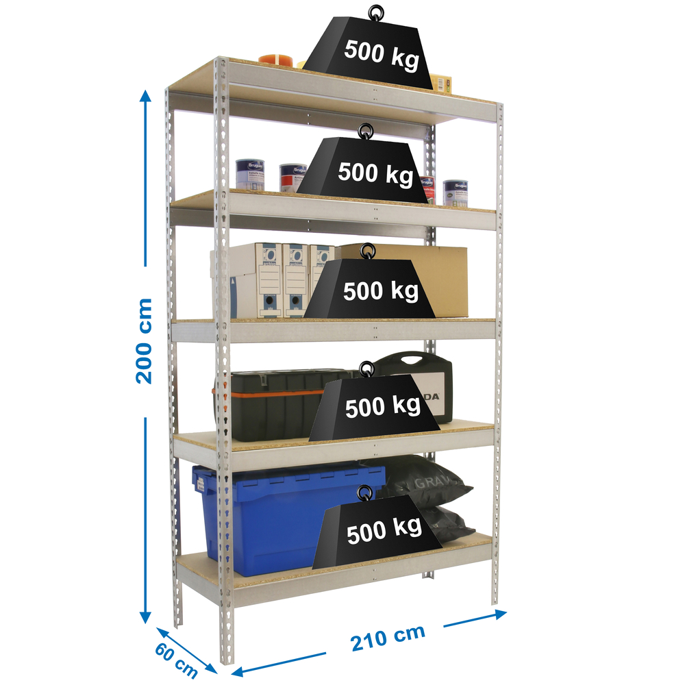 Étagère charge moyenne 500 à 600kg - 2000x2100x600 - 5 niveaux Bois - SIMON RACK - 8425437081651