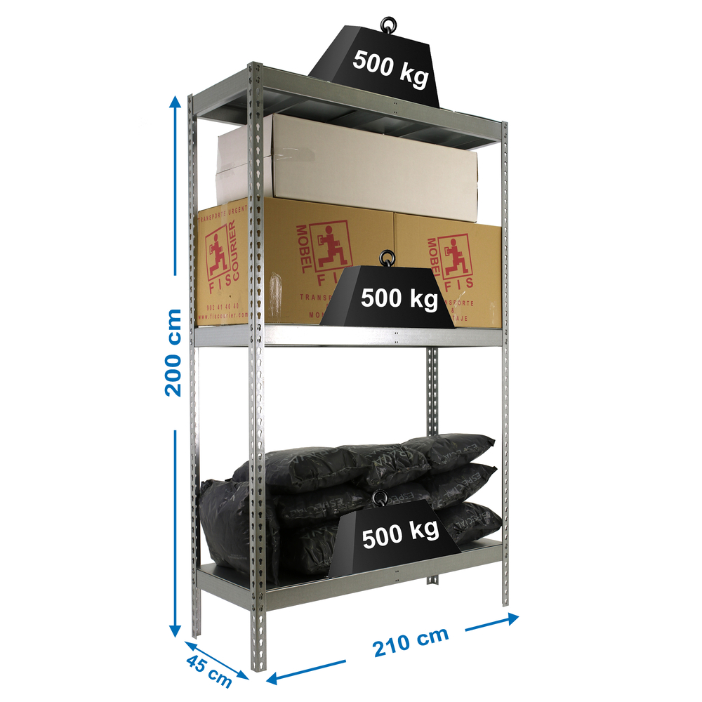 Étagère charge moyenne 500 à 600kg - 2000x2100x450 - 3 niveaux Galvanisé - SIMON RACK - 8425437081798