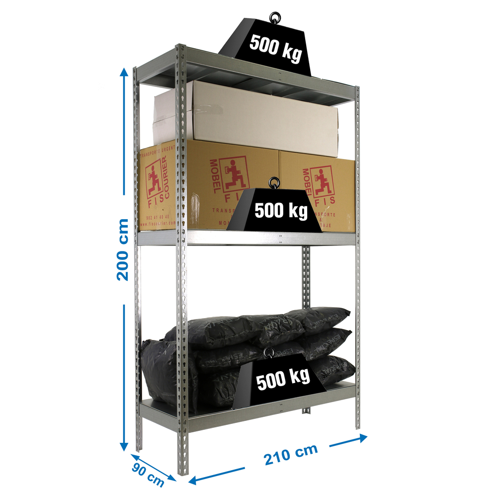 Étagère charge moyenne 500 à 600kg - 2000x2100x900 - 3 niveaux Galvanisé - SIMON RACK - 8425437081859