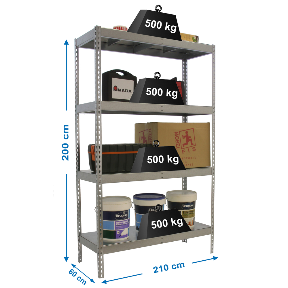 Étagère charge moyenne 500 à 600kg - 2000x2100x600 - 4 niveaux Galvanisé - SIMON RACK - 8425437081897