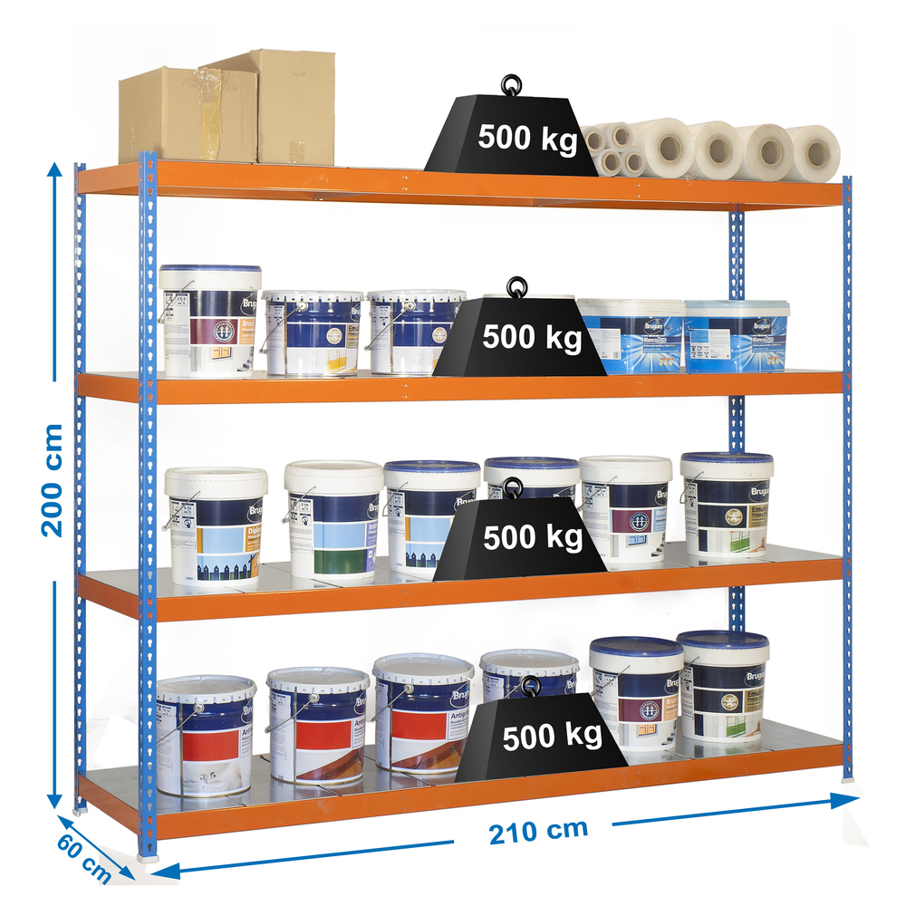 Étagère charge moyenne 500 à 600kg - 2000x2100x600 - 4 niveaux Bleu/Orange - SIMON RACK - 8425437081903