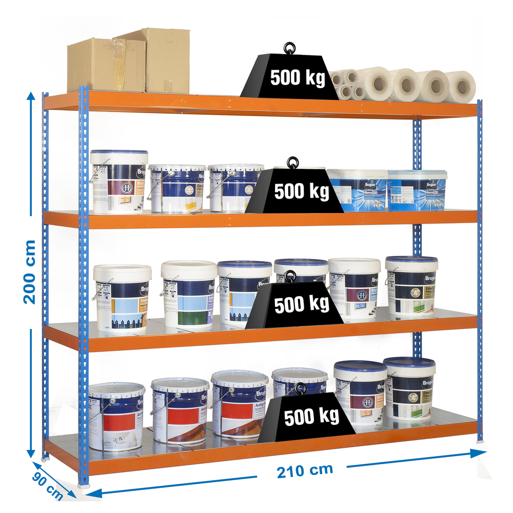 Étagère charge moyenne 500 à 600kg - 2000x2100x900 - 4 niveaux Bleu/Orange - SIMON RACK - 8425437081941