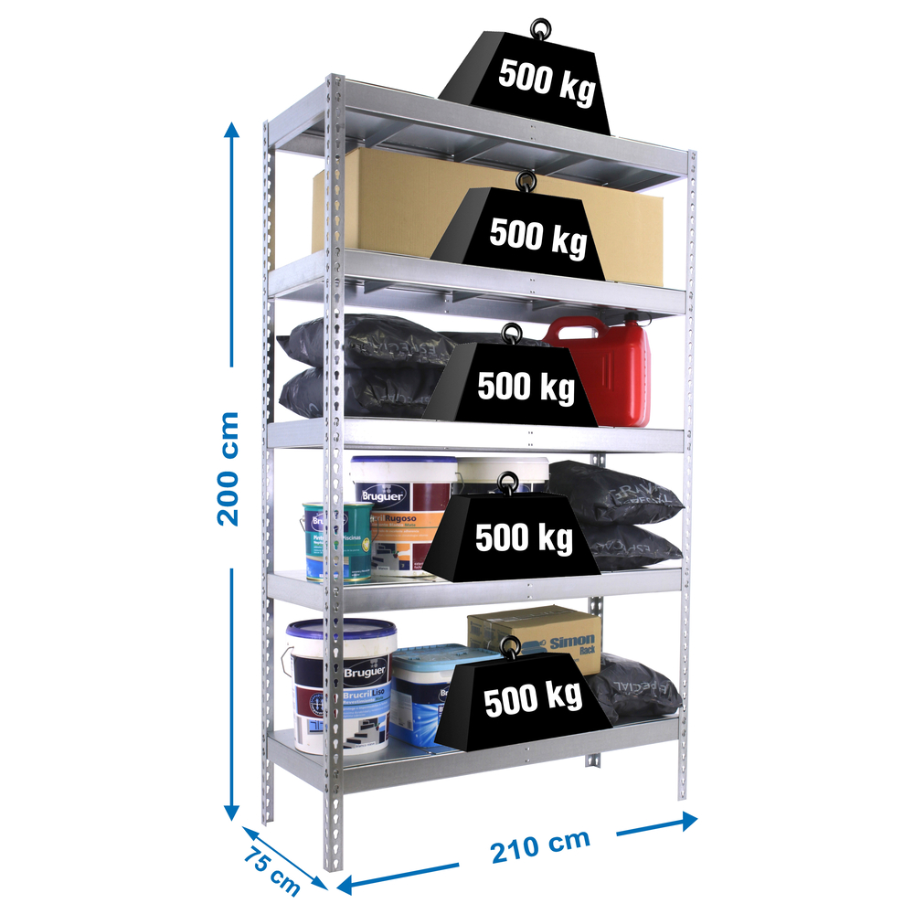 Étagère charge moyenne 500 à 600kg - 2000x2100x750 - 5 niveaux Galvanisé - SIMON RACK - 8425437081996