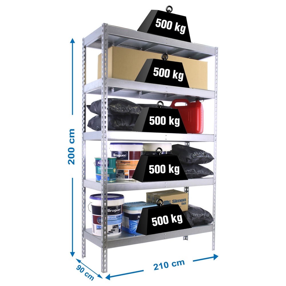 Étagère charge moyenne 500 à 600kg - 2000x2100x900 - 5 niveaux Galvanisé - SIMON RACK - 8425437082016