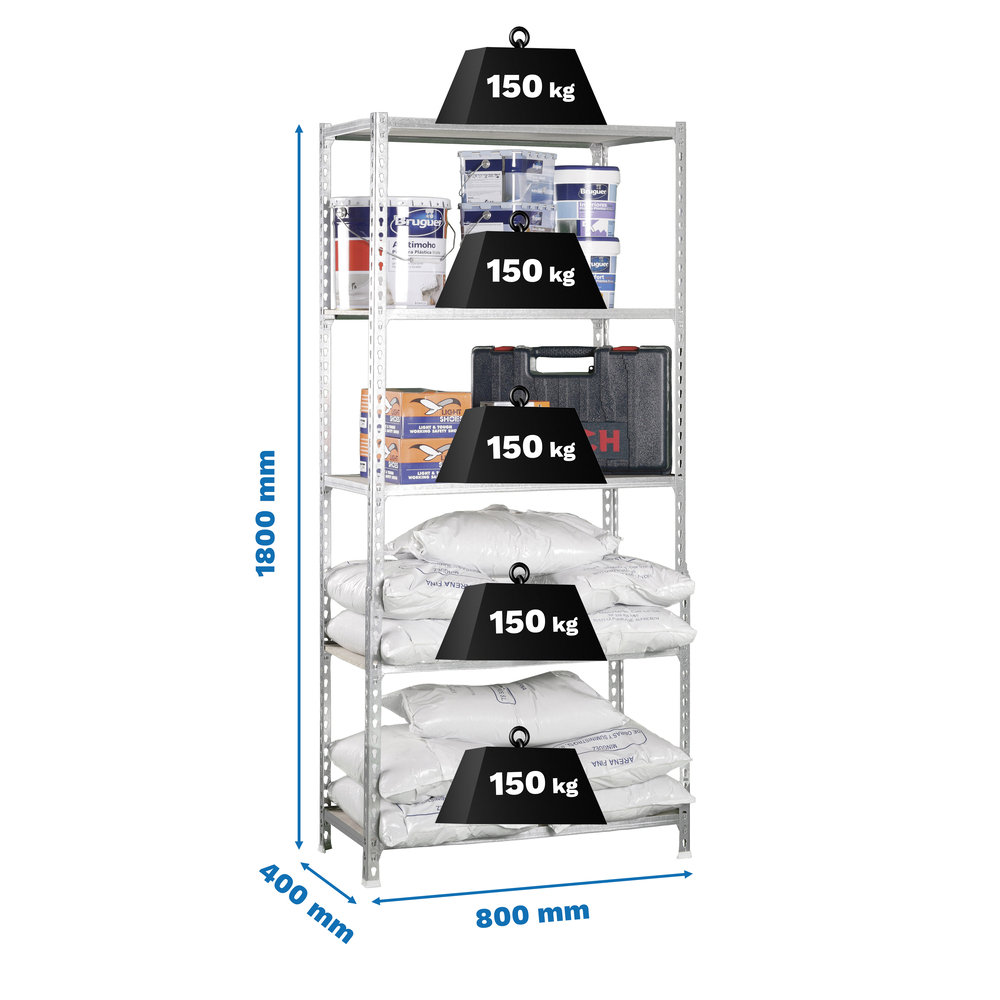 Rayonnage métallique léger sans vis 1800x800x400 - 5 niveaux Galvanisé - SIMON RACK - 8425437082153